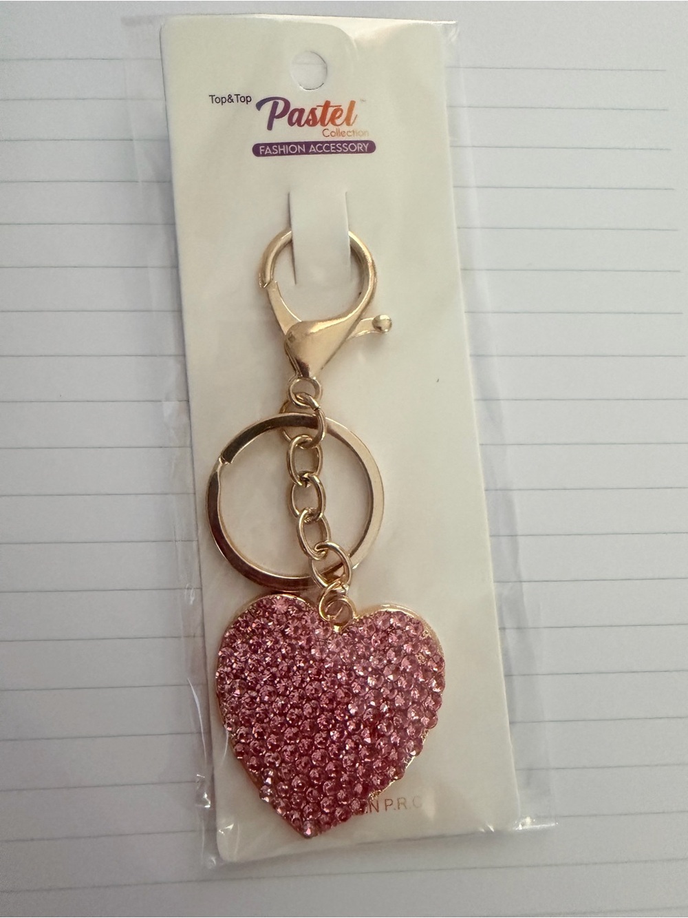 Pastels Pink Crystal Heart Key & Card Holder with Gold Hardware